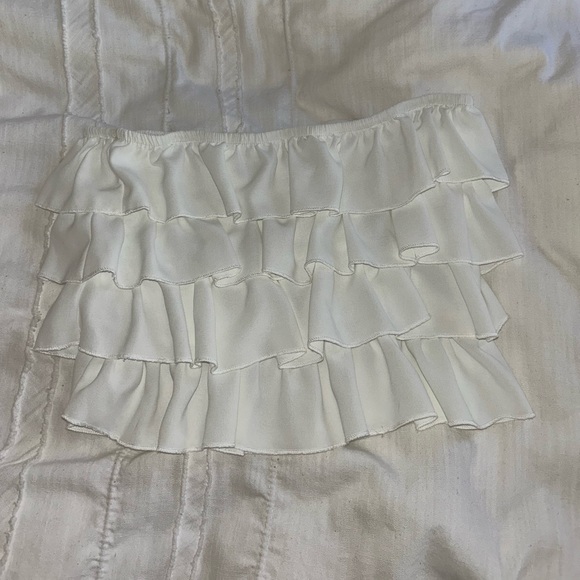 Strapless White Ruffled Top - Picture 2 of 5